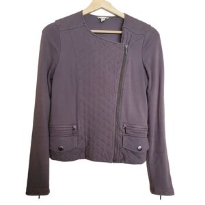 SOFT by Joie XS Quilted Moto Knit Jacket Gray Asymmetrical Zipper Long Sleeve